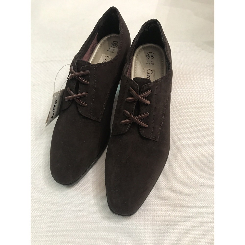 Comfort Plus 9.5W NWT Brown Suede Shoes Heel Lace Up Cute